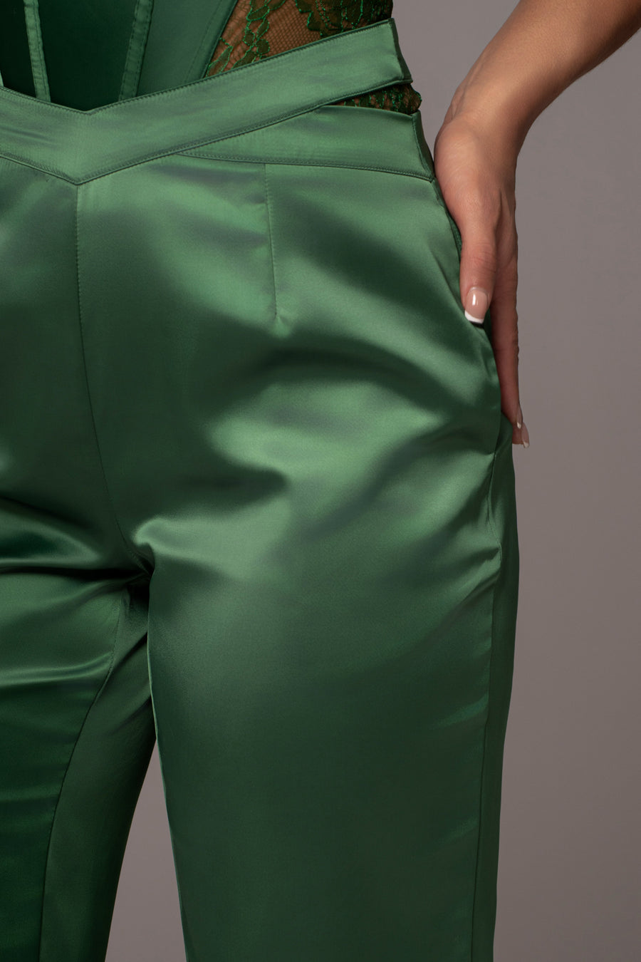 Green Joana Cutout Satin Trousers