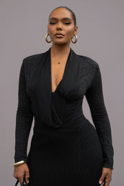 Black Hamptons Ribbed Slit Skirt