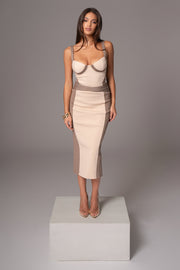 Taupe/Tan Celebration Colorblock Midi Skirt