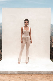 Taupe/White Faya Ribbed Pants