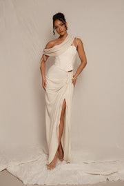 Natural Noelia Linen Slit Skirt