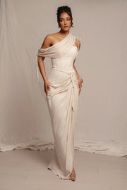 Natural Noelia Linen Slit Skirt